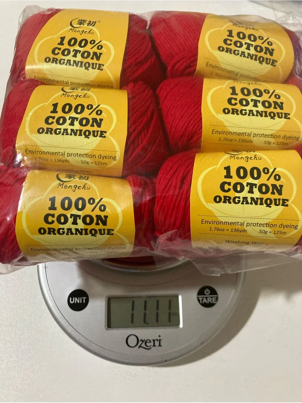 NWT 6 Mengchu 100% Organic Cotton Yarn Color: Real Red ~48g ea / 10.5 oz total